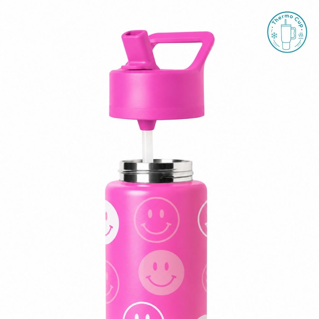 Ly giữ nhiệt cho trẻ em Miso Home họa tiết mặt cười hồng 400ml/500ml TE-MH-MCH-400/TE-MH-MCH-500