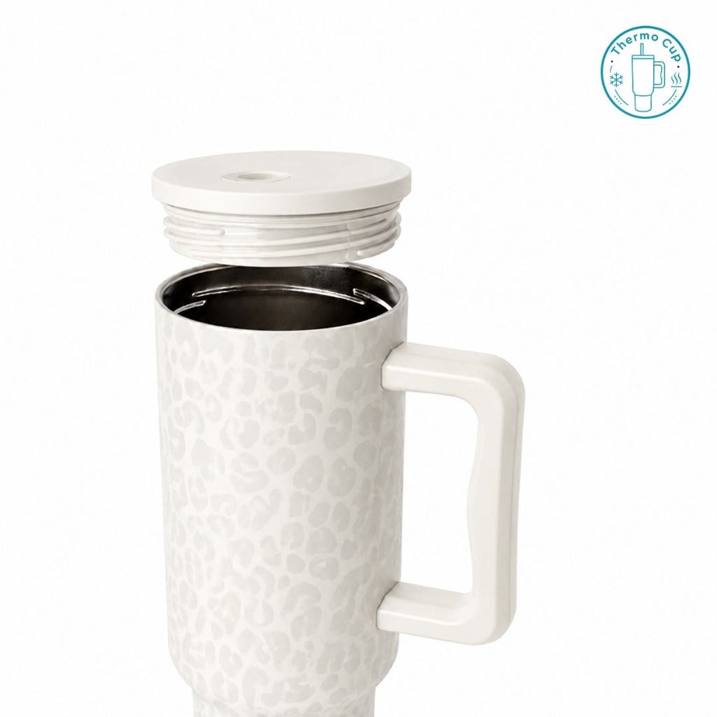 Ly giữ nhiệt có quai Summer Mood họa tiết da báo trắng 400ml/500ml CQ-SM-DBT-400/CQ-SM-DBT-500