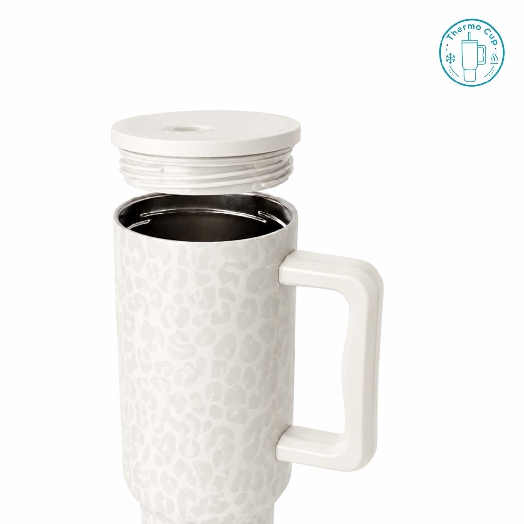 Ly giữ nhiệt có quai Summer Mood họa tiết da báo trắng 400ml/500ml CQ-SM-DBT-400/CQ-SM-DBT-500