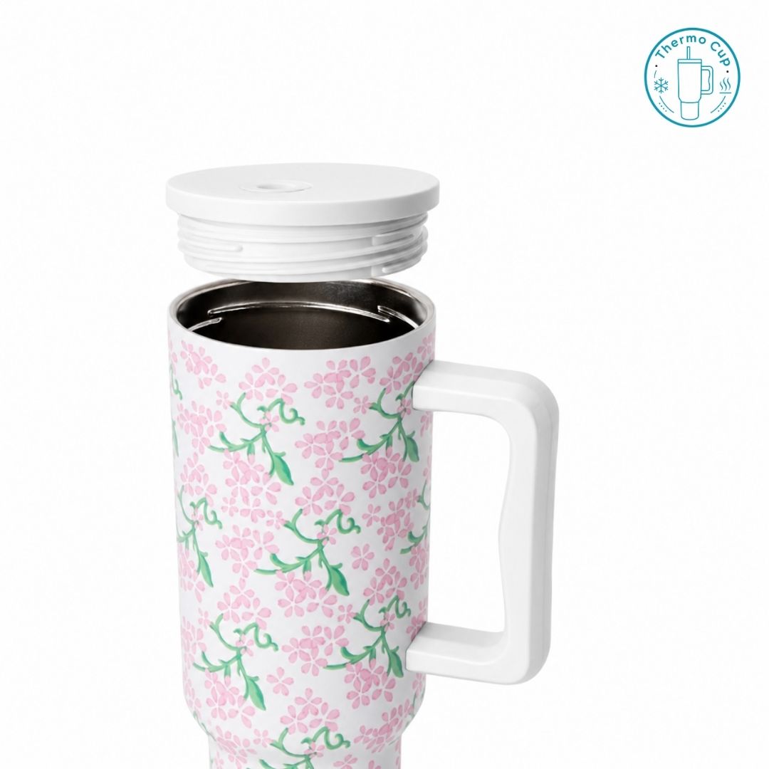 Ly giữ nhiệt có quai Summer Mood họa tiết hoa hồng xanh 400ml/500ml CQ-SM-HHX-400/CQ-SM-HHX-500