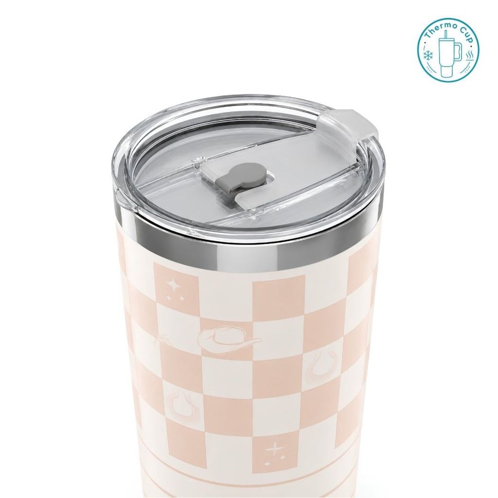 Ly giữ nhiệt vát eo Ice Lock họa tiết caro hồng kem 600ml/880ml VE-IL-CHK-600/VE-IL-CHK-880